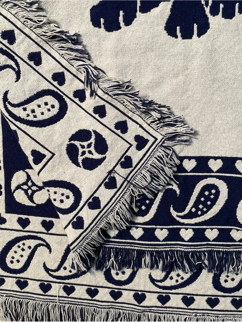 Navy & Cream Cat Print Pet Blanket - Soft Decorative Throw 65”x43” Made In Spain